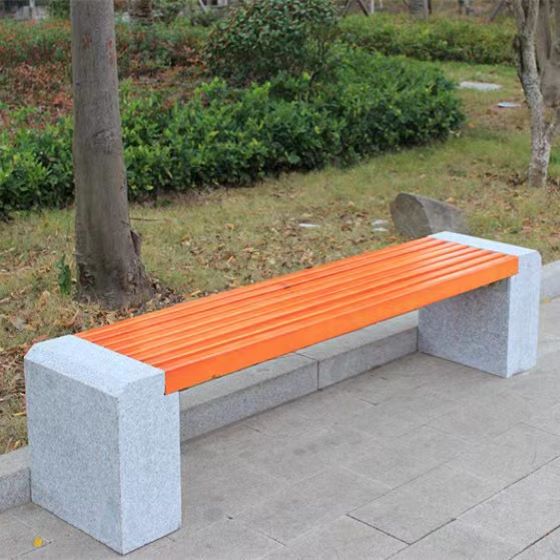 四川防腐木座椅案例厂家批发定制石材公园凳子